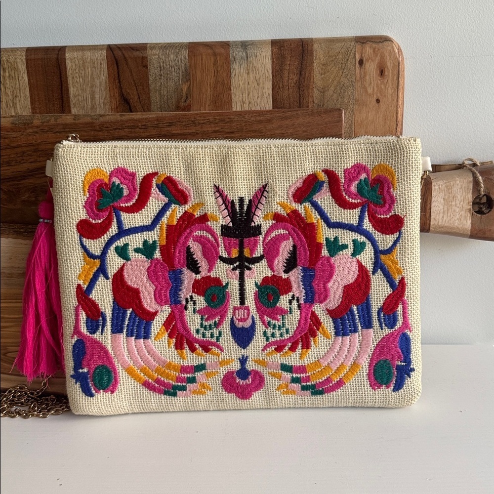 Embroidered Multicolor Floral Clutch Cross Body Bag